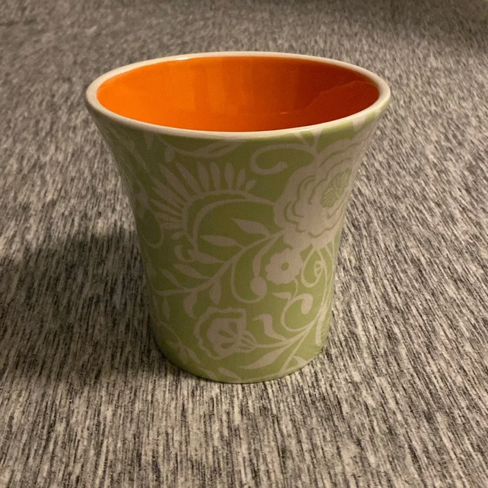 Vintage Orange and Green Floral Spring Bath and Body Works Vase Planter Pot